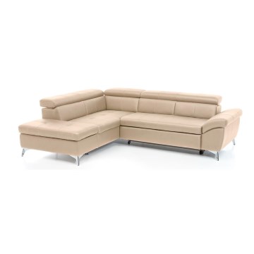 Rozkładana narożna skórzana sofa typu L SALERNO II lewa beżowy