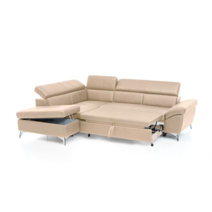 Rozkładana narożna skórzana sofa typu L SALERNO II lewa beżowy