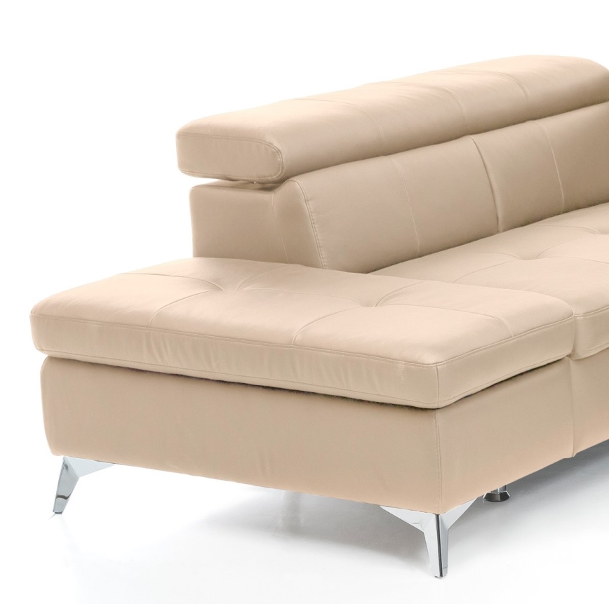 Rozkładana narożna skórzana sofa typu L SALERNO II lewa beżowy