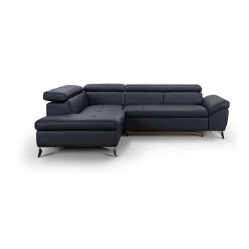 Rozkładana narożna skórzana sofa typu L SALERNO II lewa czarny