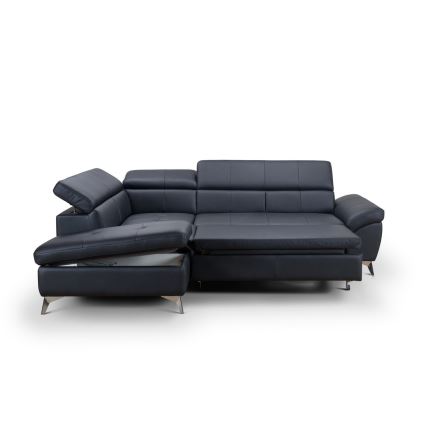 Rozkładana narożna skórzana sofa typu L SALERNO II lewa czarny