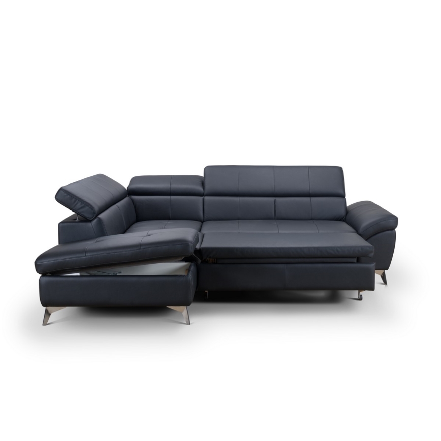Rozkładana narożna skórzana sofa typu L SALERNO II lewa czarny