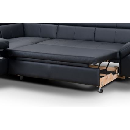 Rozkładana narożna skórzana sofa typu L SALERNO II lewa czarny