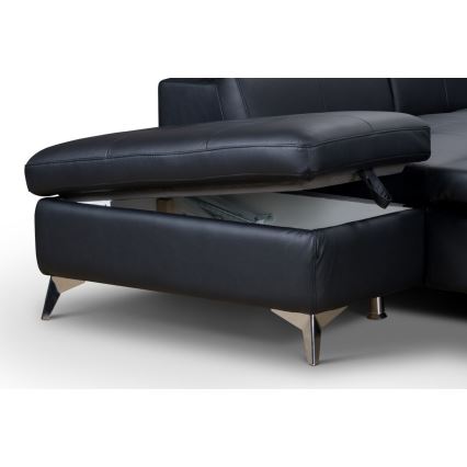 Rozkładana narożna skórzana sofa typu L SALERNO II lewa czarny