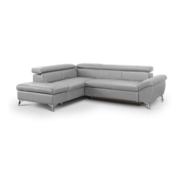 Rozkładana narożna skórzana sofa typu L SALERNO II lewa szary