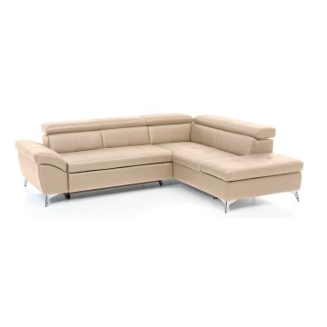 Rozkładana narożna skórzana sofa typu L SALERNO II prawa beżowy