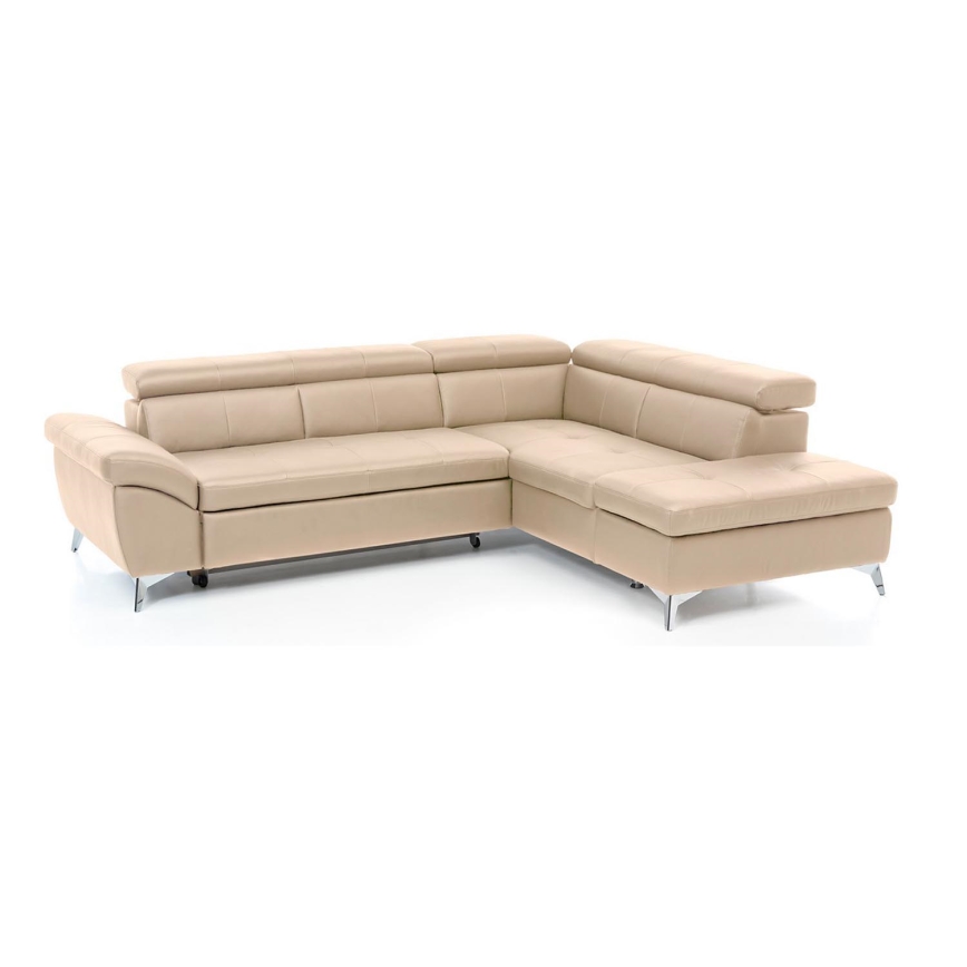 Rozkładana narożna skórzana sofa typu L SALERNO II prawa beżowy