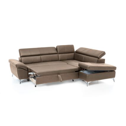Rozkładana narożna skórzana sofa typu L SALERNO II prawa brązowy