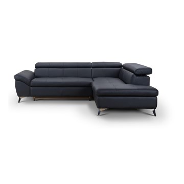 Rozkładana narożna skórzana sofa typu L SALERNO II prawa czarny