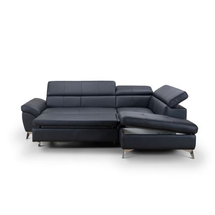 Rozkładana narożna skórzana sofa typu L SALERNO II prawa czarny