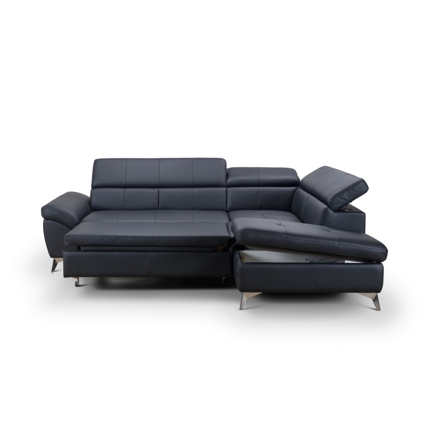 Rozkładana narożna skórzana sofa typu L SALERNO II prawa czarny