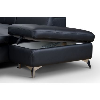 Rozkładana narożna skórzana sofa typu L SALERNO II prawa czarny