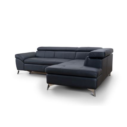 Rozkładana narożna skórzana sofa typu L SALERNO II prawa czarny