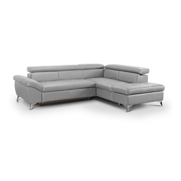 Rozkładana narożna skórzana sofa typu L SALERNO II prawa szary