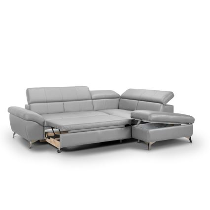 Rozkładana narożna skórzana sofa typu L SALERNO II prawa szary
