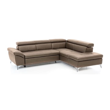 Rozkładana narożna skórzana sofa w kształcie litery L SALERNO II prawa brązowa