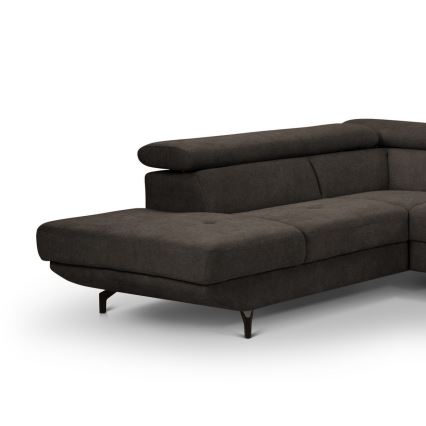 Narożna rozkładana sofa z pojemnikiem na pościel w kształcie litery L BRESCIA lewa brązowa