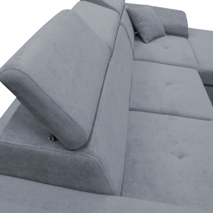 Narożna rozkładana sofa z pojemnikiem na pościel w kształcie litery L CASTELO, prawostronna, ciemnoszara