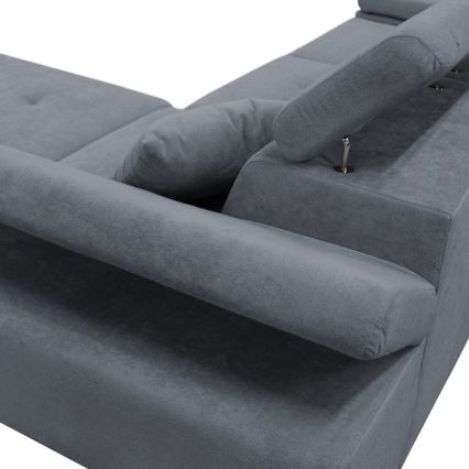 Narożna rozkładana sofa z pojemnikiem na pościel w kształcie litery L CASTELO, prawostronna, ciemnoszara