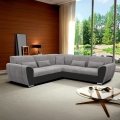 Rozkładana narożna sofa do układu L VISEU, prawostronna, szara/czarna, z pojemnikiem na pościel