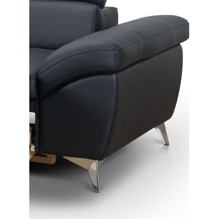 Rozkładana skórzana narożna sofa w kształcie litery L SALERNO II lewa czarna