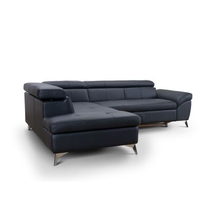 Rozkładana skórzana narożna sofa w kształcie litery L SALERNO II lewa czarna