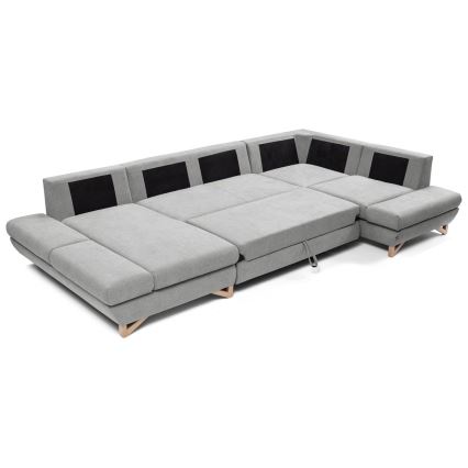 Rozkładana narożna tapicerowana sofa z pojemnikiem na pościel w kształcie litery U AVESTA szara