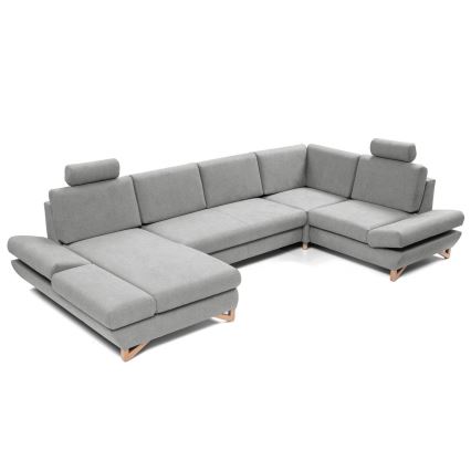 Rozkładana narożna tapicerowana sofa z pojemnikiem na pościel w kształcie litery U AVESTA szara