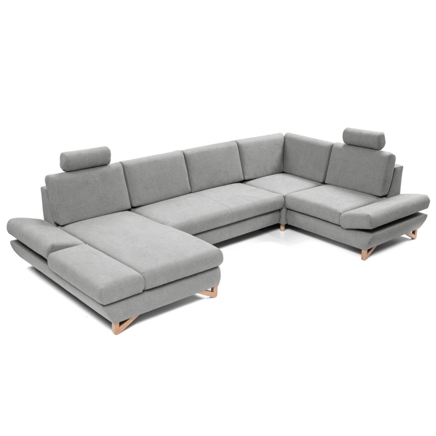 Rozkładana narożna tapicerowana sofa z pojemnikiem na pościel w kształcie litery U AVESTA szara