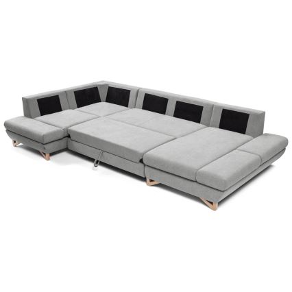 Rozkładana narożna tapicerowana sofa z pojemnikiem na pościel w kształcie litery U AVESTA szara