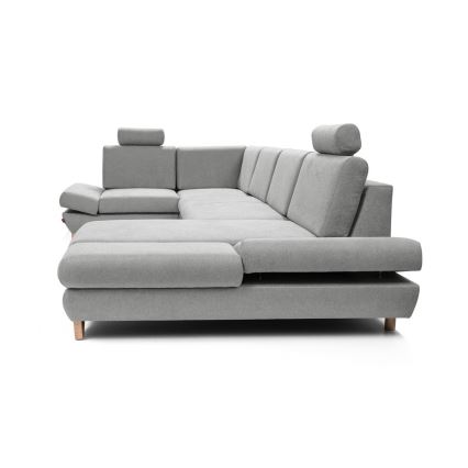 Rozkładana narożna tapicerowana sofa z pojemnikiem na pościel w kształcie litery U AVESTA szara