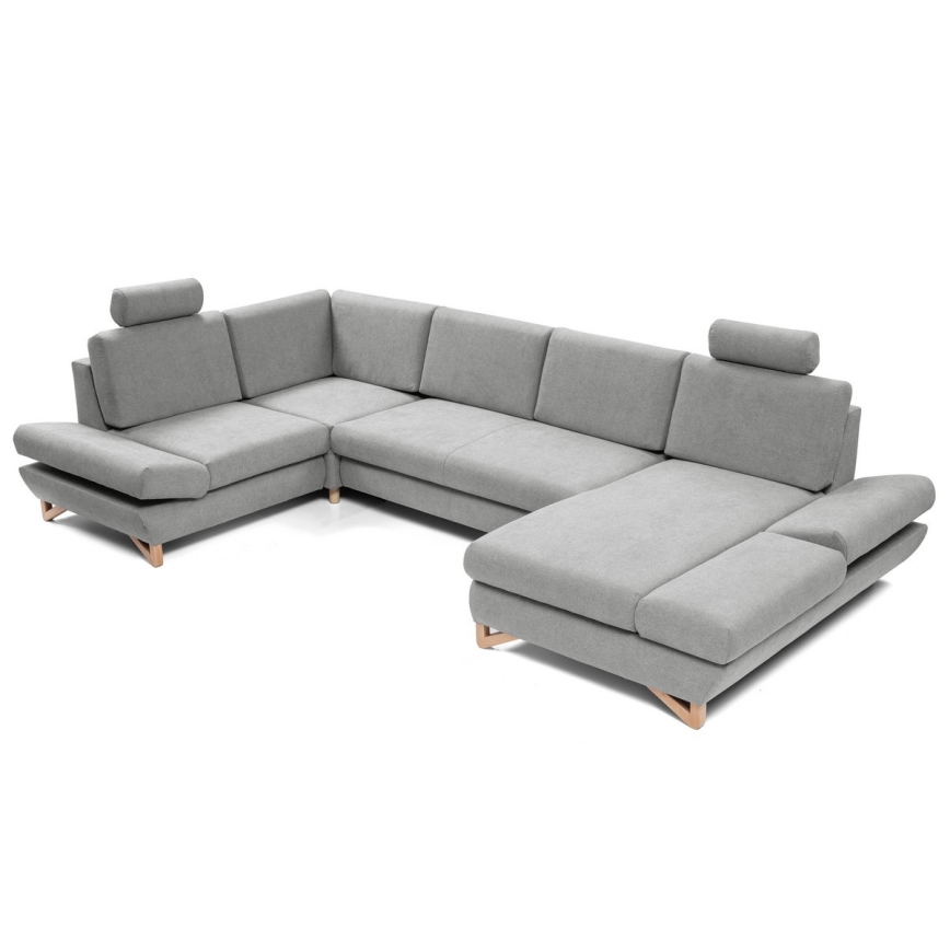 Rozkładana narożna tapicerowana sofa z pojemnikiem na pościel w kształcie litery U AVESTA szara
