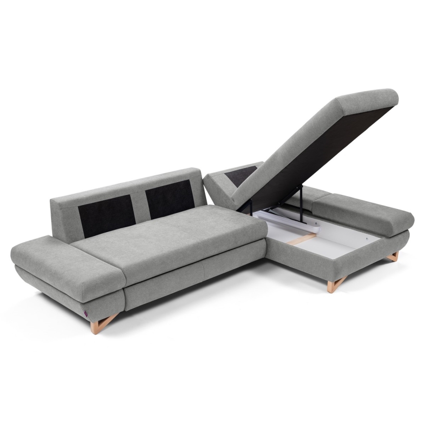 Rozkładany narożnik tapicerowany w układzie L AVESTA, prawostronny, szary