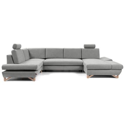 Rozkładana narożna sofa tapicerowana w układzie U z pojemnikiem na pościel AVESTA, szara
