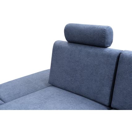 Narożna rozkładana sofa tapicerowana AVESTA z pojemnikiem, lewostronna, niebieska