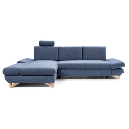 Narożna rozkładana sofa tapicerowana AVESTA z pojemnikiem, lewostronna, niebieska