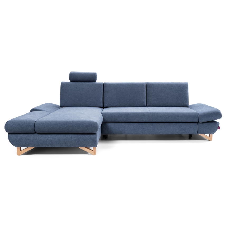 Narożna rozkładana sofa tapicerowana AVESTA z pojemnikiem, lewostronna, niebieska