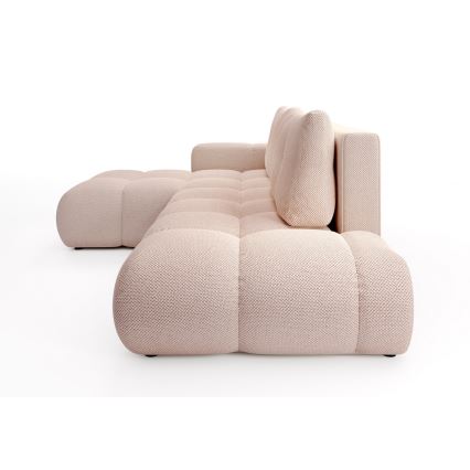 Rozkładany narożnik tapicerowany ALMADA w kształcie L, lewy, różowy, z pojemnikiem