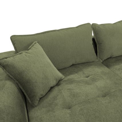 Rozkładana narożna sofa w kształcie L z pojemnikiem na pościel LAGOA lewa zielona