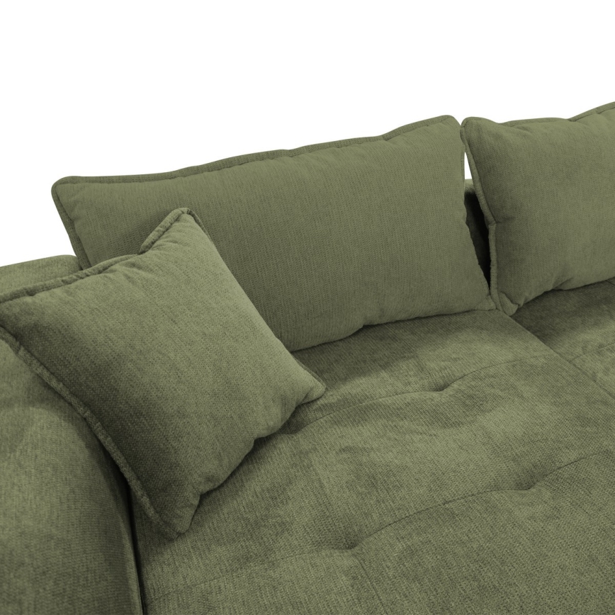 Rozkładana narożna sofa w kształcie L z pojemnikiem na pościel LAGOA lewa zielona