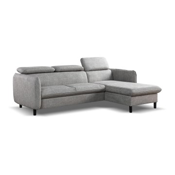 Rozkładana narożna sofa w kształcie litery L z pojemnikiem na pościel NISA szara prawa