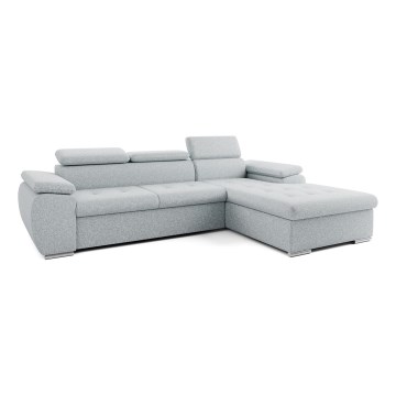 Rozkładana narożna sofa w kształcie litery L z pojemnikiem na pościel PADUA szara prawa
