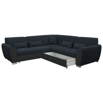 Narożna rozkładana sofa z pojemnikiem w układzie L VISEU, prawostronna, antracyt/czarny