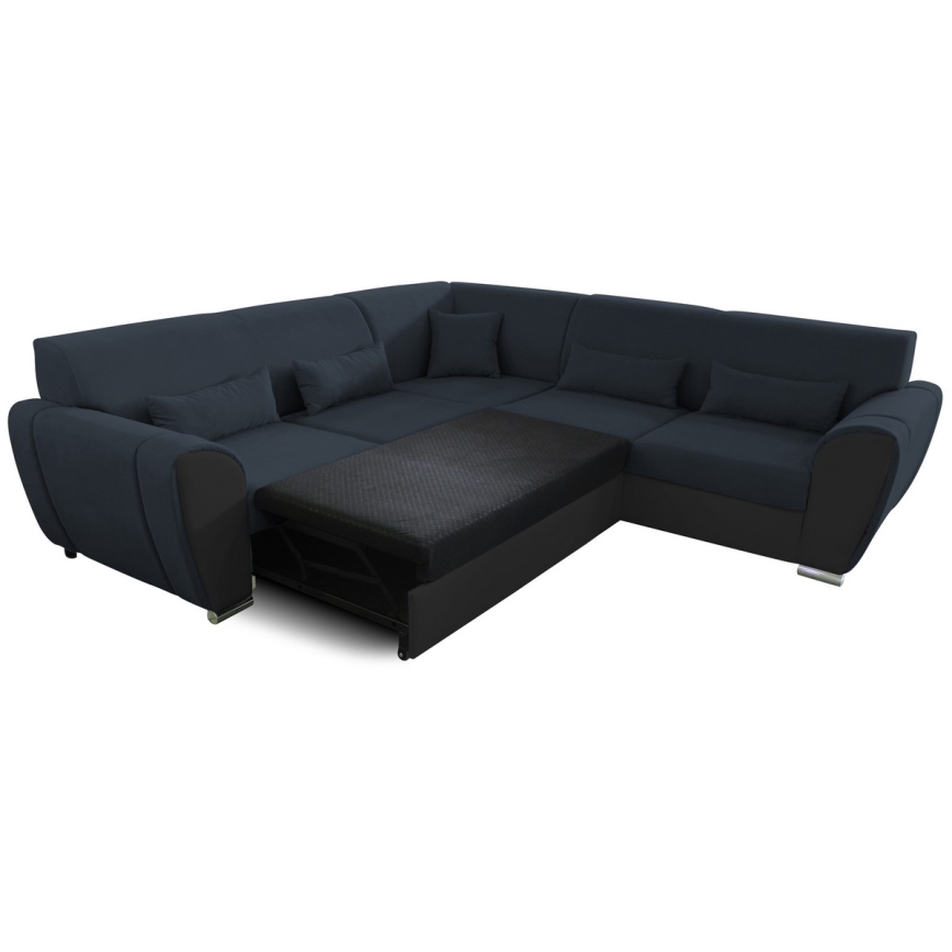 Narożna rozkładana sofa z pojemnikiem w układzie L VISEU, prawostronna, antracyt/czarny