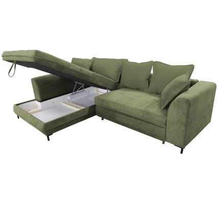 Rozkładana narożna tapicerowana sofa typu L LAGOA lewa zielona