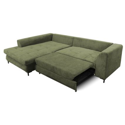 Rozkładana narożna tapicerowana sofa typu L LAGOA lewa zielona