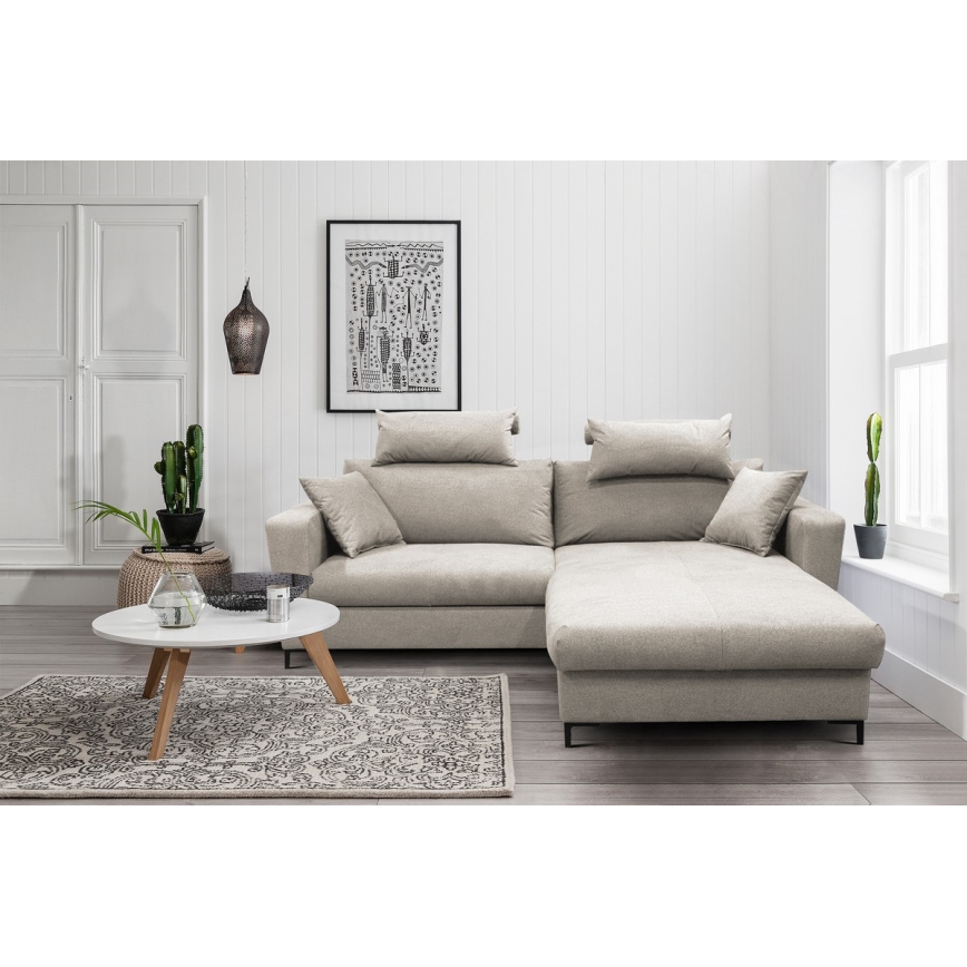 Rozkładana narożna tapicerowana sofa typu U HORTA prawa szary
