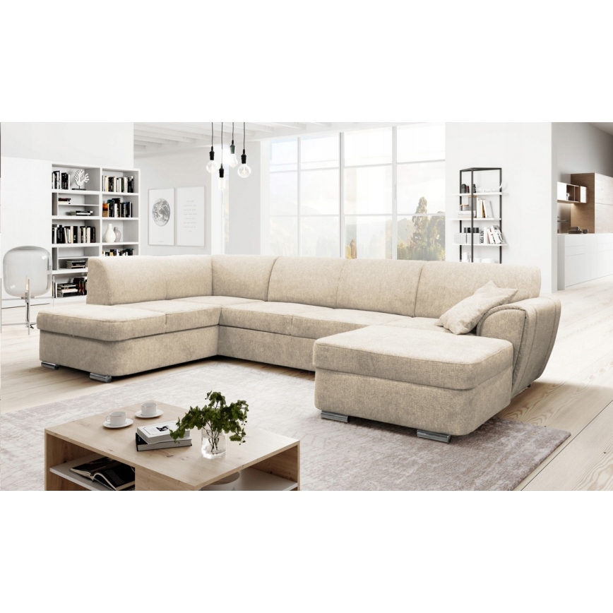 Rozkładana narożna tapicerowana sofa typu U SERPA lewa beżowy