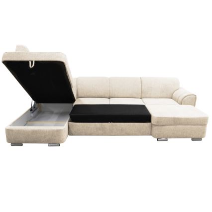 Rozkładana narożna tapicerowana sofa typu U SERPA lewa beżowy