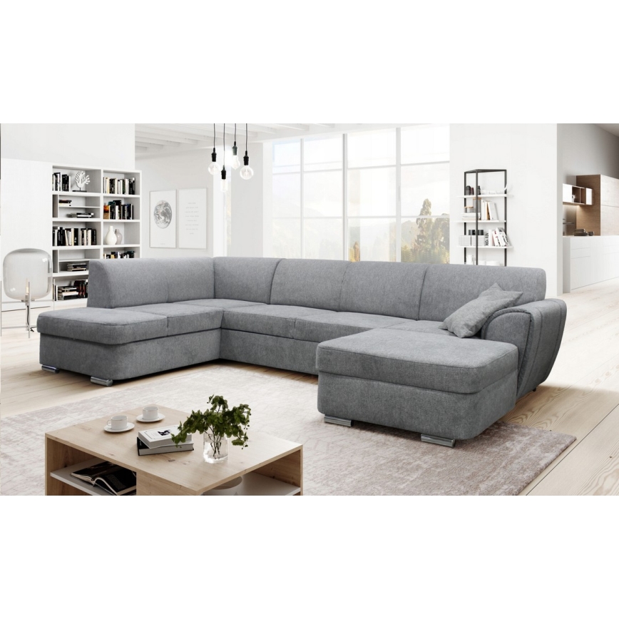 Rozkładana narożna tapicerowana sofa typu U SERPA lewa szary